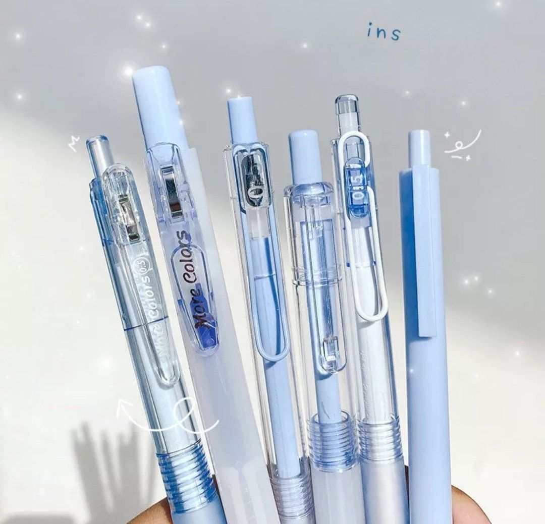 6Pcs Pen Highlighter Set, Pink Blue Color Pen Set, 0_5mm Black Ink Pen Set, Student Gift, Scho...jpg